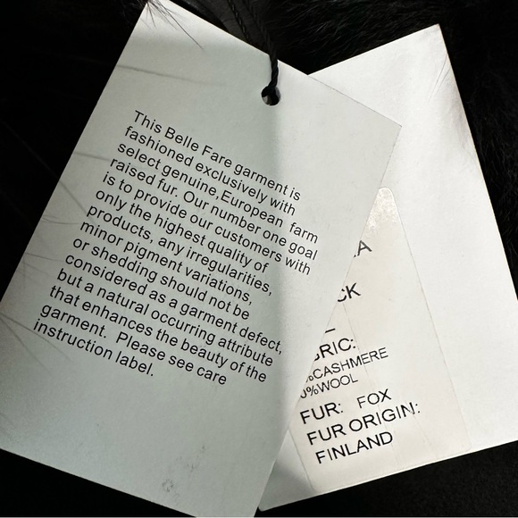 Belle Fare | Black Fox Fur Collar and Cuffs Cashmere Blend Wool Coat Size Large - Picture 8 of 10